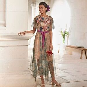 Tolani x Sundance NWT Embroidered Sheer Overlay Midi Dress S Boho Event/Wedding